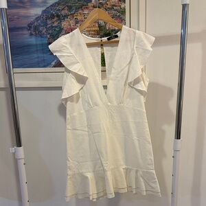 Kali linen and cotton Elegant White Ruffle Dress size M